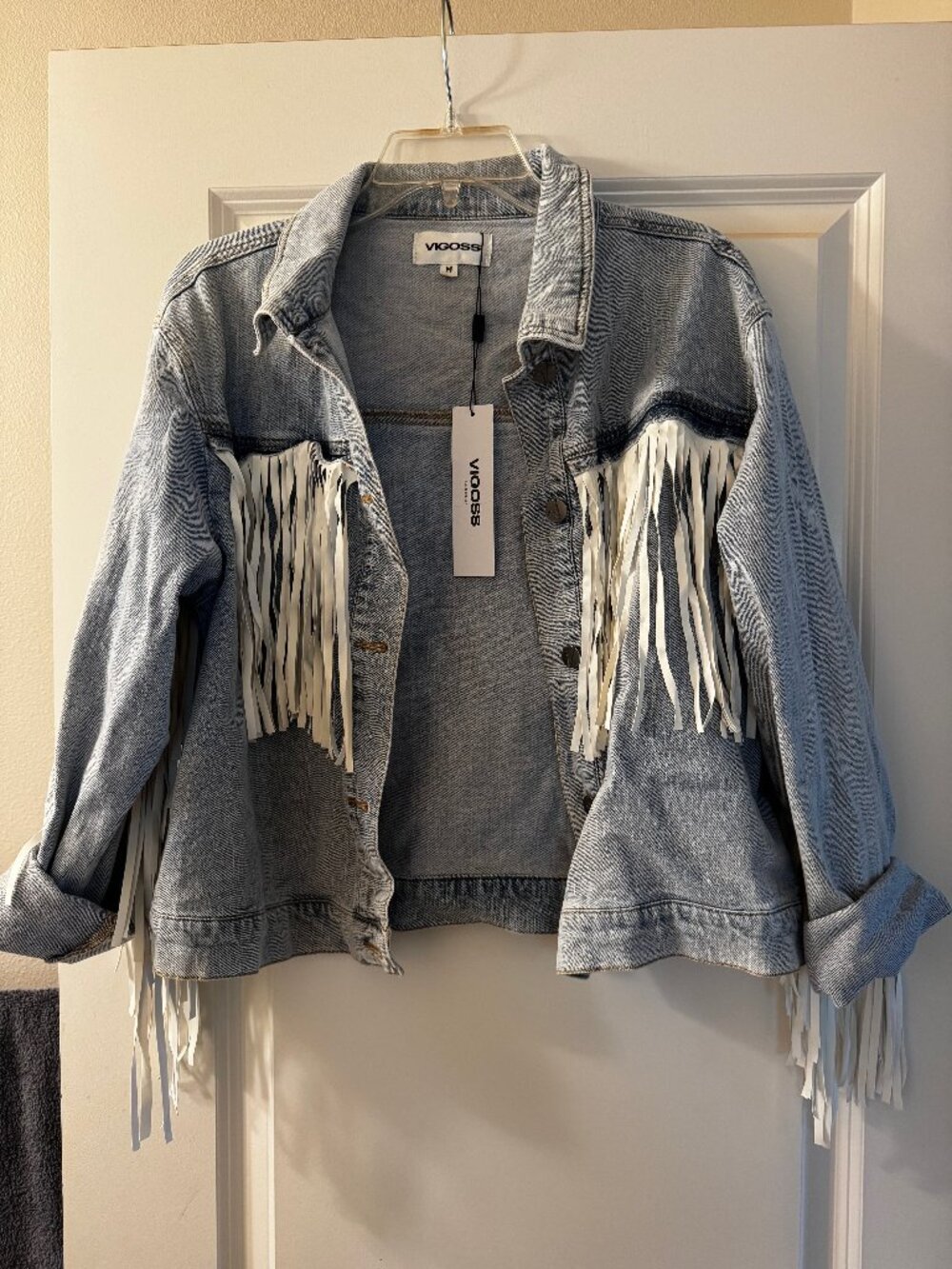 Women's Denim Jacket with Fringe - Size Medium